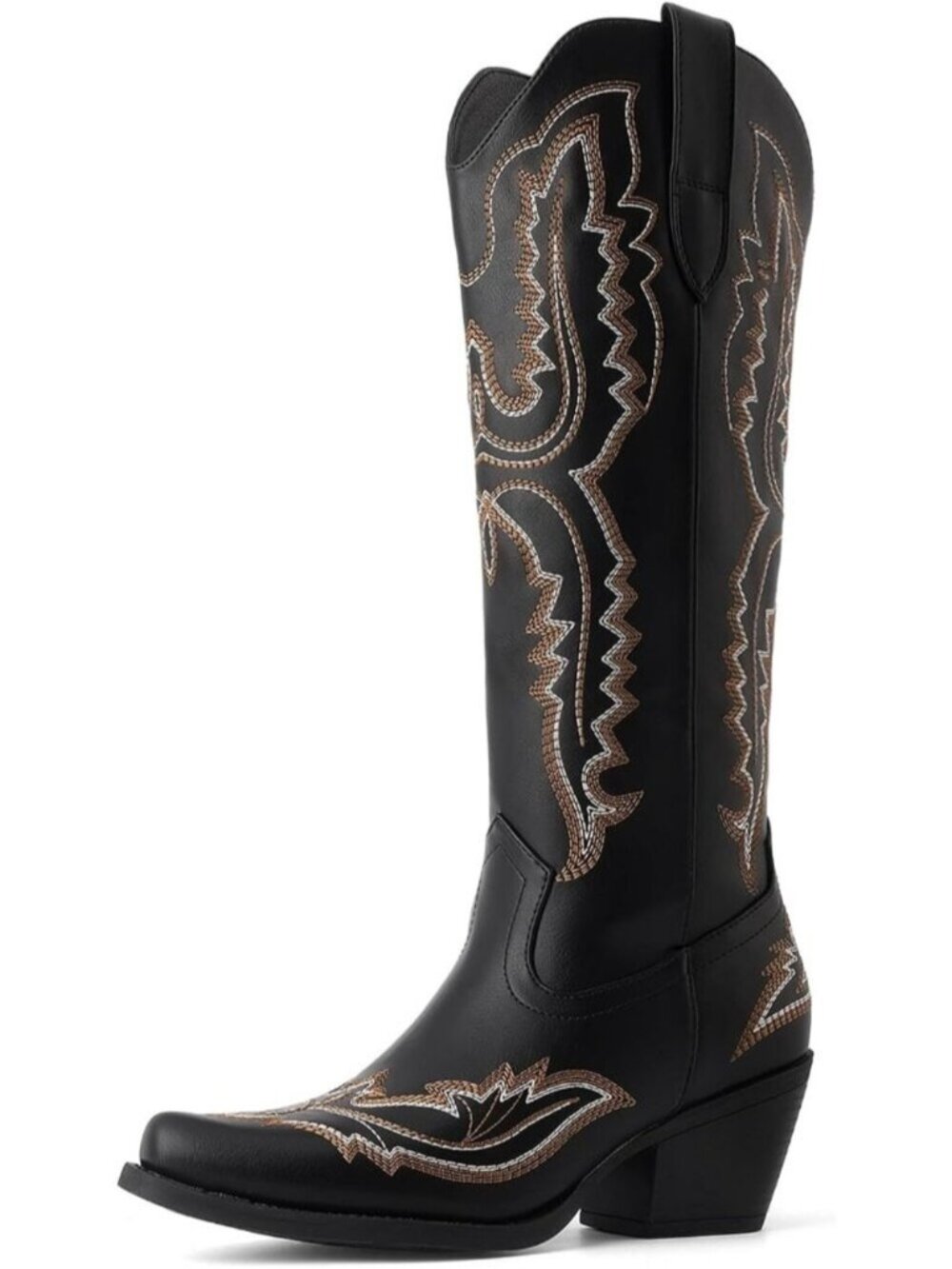 Women's Black Western Retro Embroidered Cowgirl Boots Fashion Narrow Comfortable